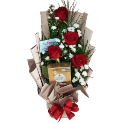 Arranjo Especial 04 Rosas+04 bombons Ferrero 